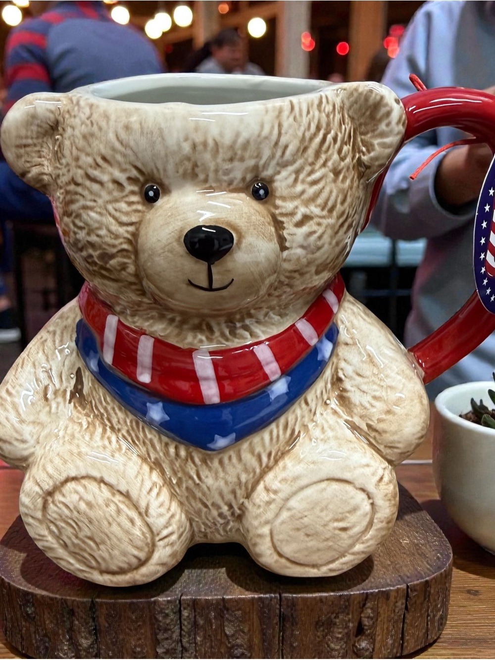 Patriotic Teddy Bear Ceramic Mug - Red, Blue, Cream